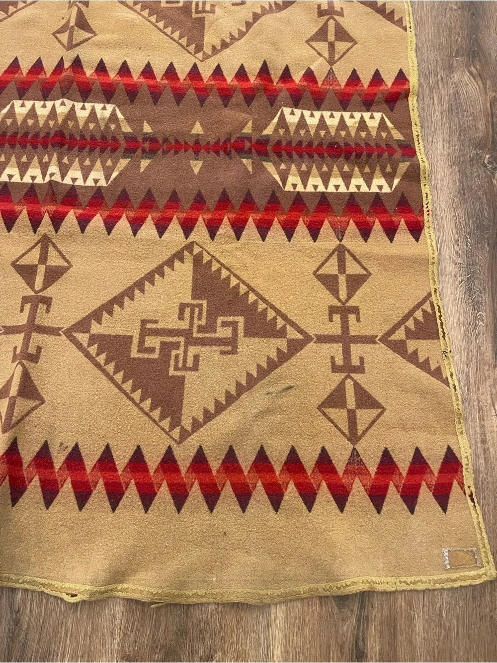 Vintage 20s Pendleton? Brown Reversible Wool Throw Blanket Aztec Tribal Western